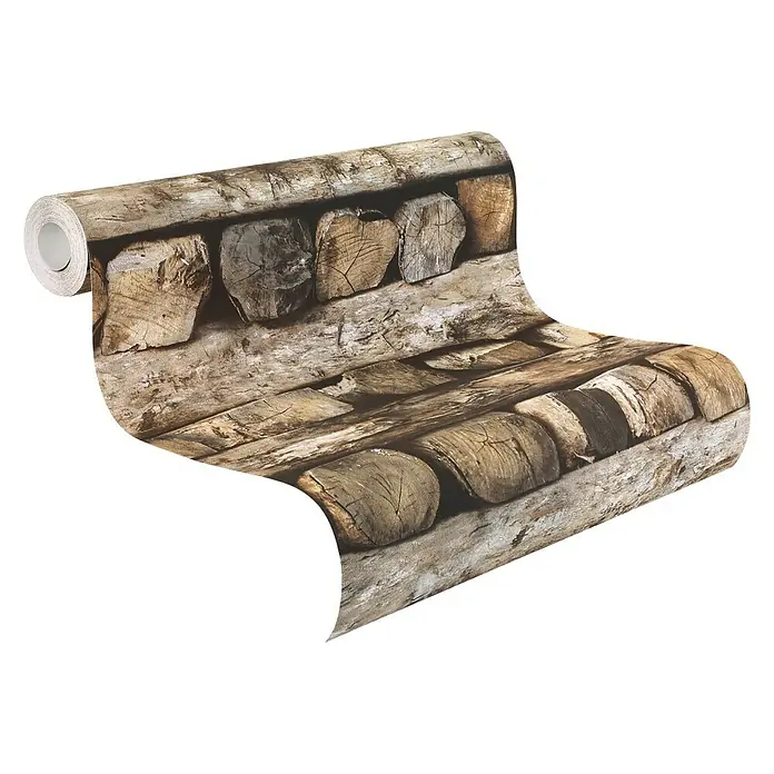 Rasch Vliestapete Holzstapel - Braun, Holzoptik, 10,05 x 0,53 m