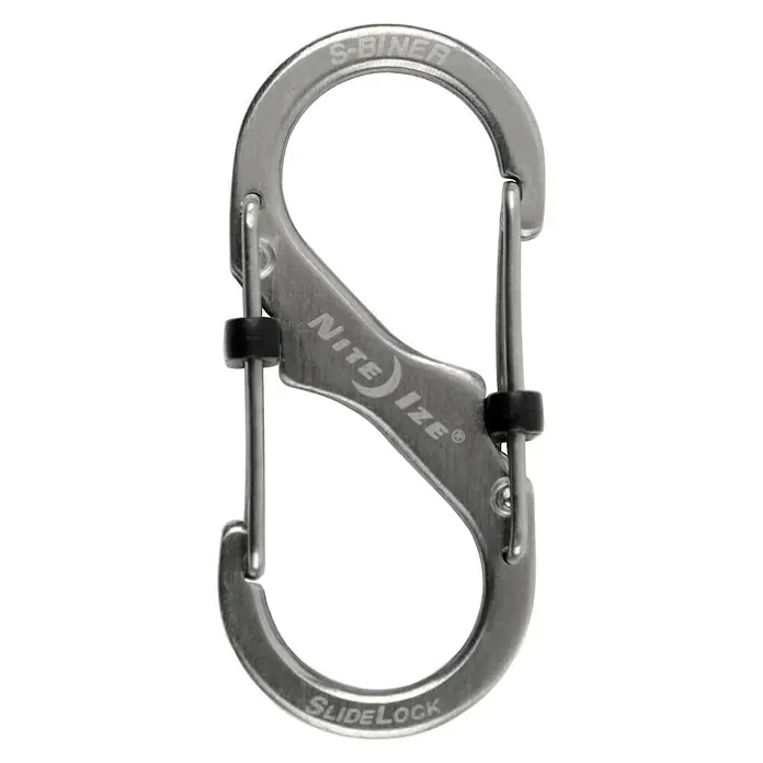 Nite Ize Doppelkarabiner Slide Lock - 50 x 22 mm, Edelstahl, Silber, Zugfestigkeit: 4,5 kg - Vorderansicht