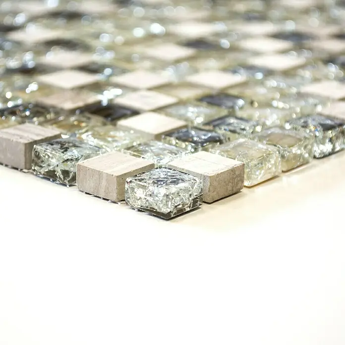 Mosaikfliese Quadrat Crystal Mix XIC 1052 - 30,5 x 30,5 cm, Grau, Glänzend - Vorderansicht
