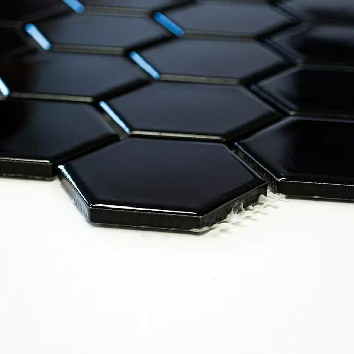 Mosaikfliese Hexagon Uni HX 095 - 32,5 x 28,1 cm, Schwarz, Matt - Vorderansicht