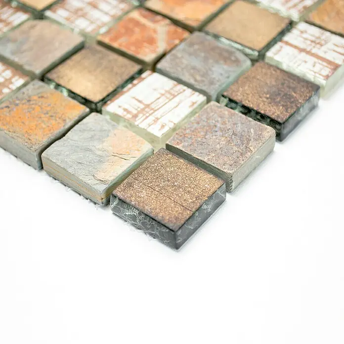 Mosaikfliese Quadrat Crystal Mix XCM CB 52 - 32,7 x 30,2 cm, Braun, Matt - Vorderansicht