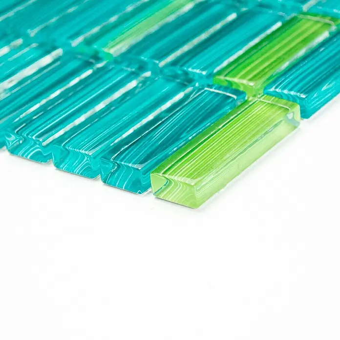 Mosaikfliese Stäbchen Crystal Mix XCM S850 - 32,2 x 31 cm, Grün, Glänzend - Vorderansicht