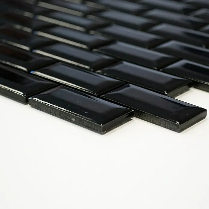 Mosaikfliese Brick Bond Diamond CBB 108 - 30 x 30 cm, Schwarz, Glänzend - Vorderansicht