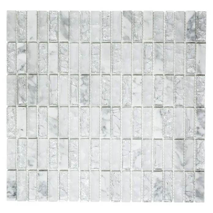 Mosaikfliese Crystal Mix XIC S1211 - 32,2 x 31 cm, Weiß/Grau, Glänzend - Ansicht von oben