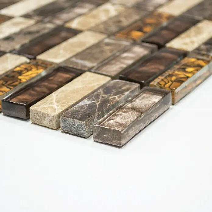 Mosaikfliese Crystal Mix XCM SM18 - 29,8 x 30,4 cm, Beige/Braun, Glänzend - Vorderansicht