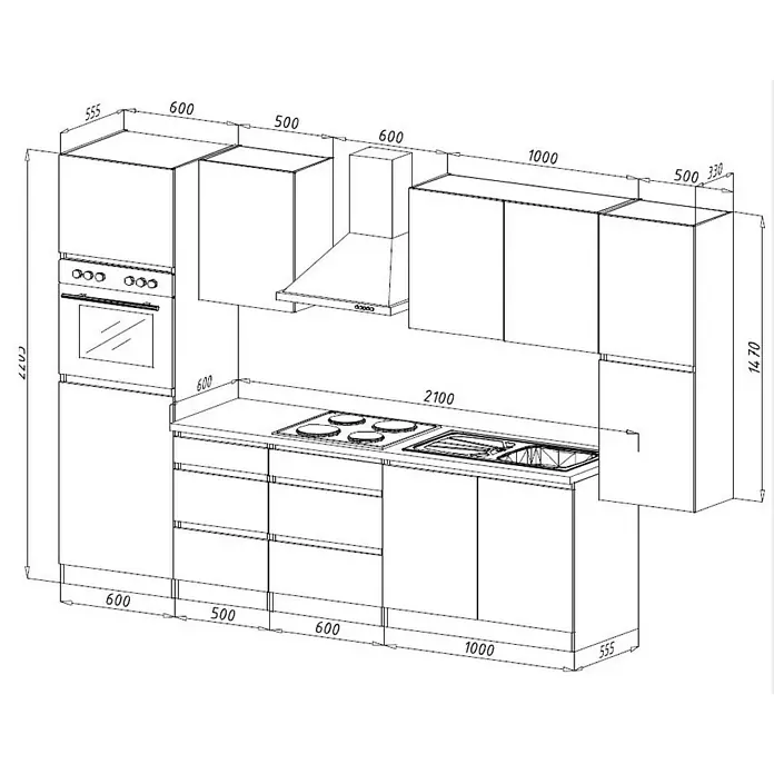 Respekta Premium Küchenzeile GLRP320HWW - Breite: 320 cm, Mit Elektrogeräten, Weiß Hochglanz