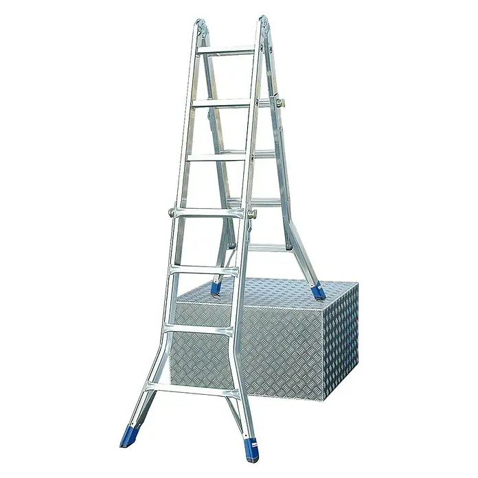 Krause Stabilo Sprossen-Gelenk-Teleskopleiter - Arbeitshöhe: 5 m, 4 x 4 Sprossen, Treppenfunktion, Aluminium - Linke Seitenansicht