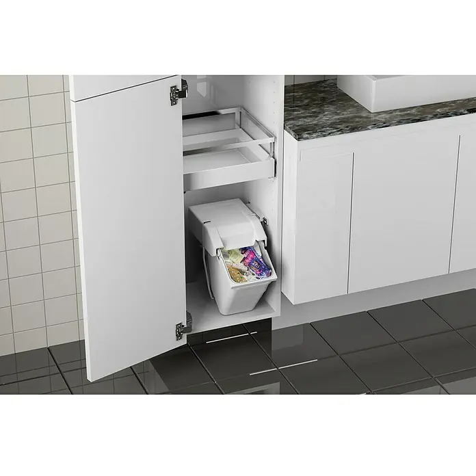 essensa Mülleimer Single - 8 l, Weiß, Kunststoff, Wandmontage, Kippfunktion - Anwendungsbeispiel