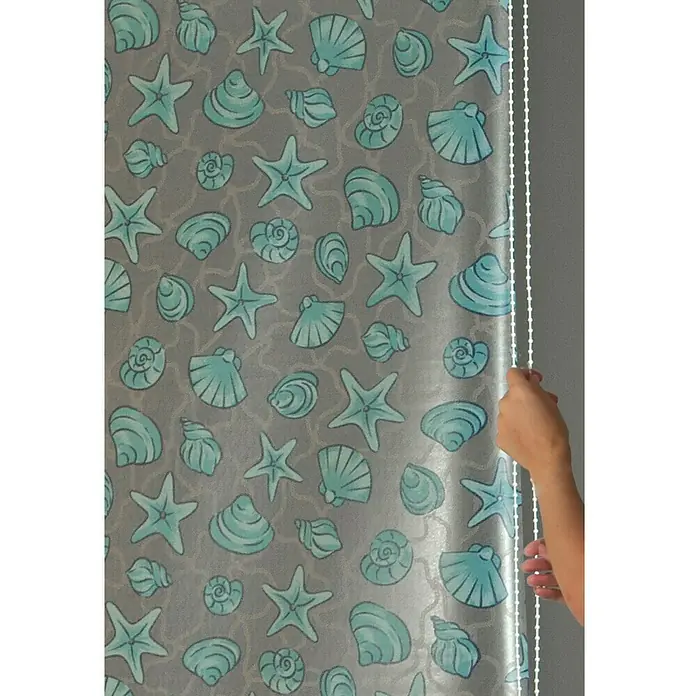 Eco-Dur Eck-Duschrollo - 62 x 137 x 240 cm, Muschel, Blau/Weiß - Detailaufnahme