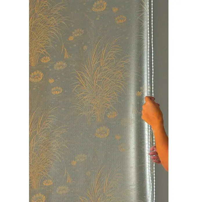 Eco-Dur Eck-Duschrollo - 62 x 137 x 240 cm, Seerosen, Beige/Silber - Detailaufnahme