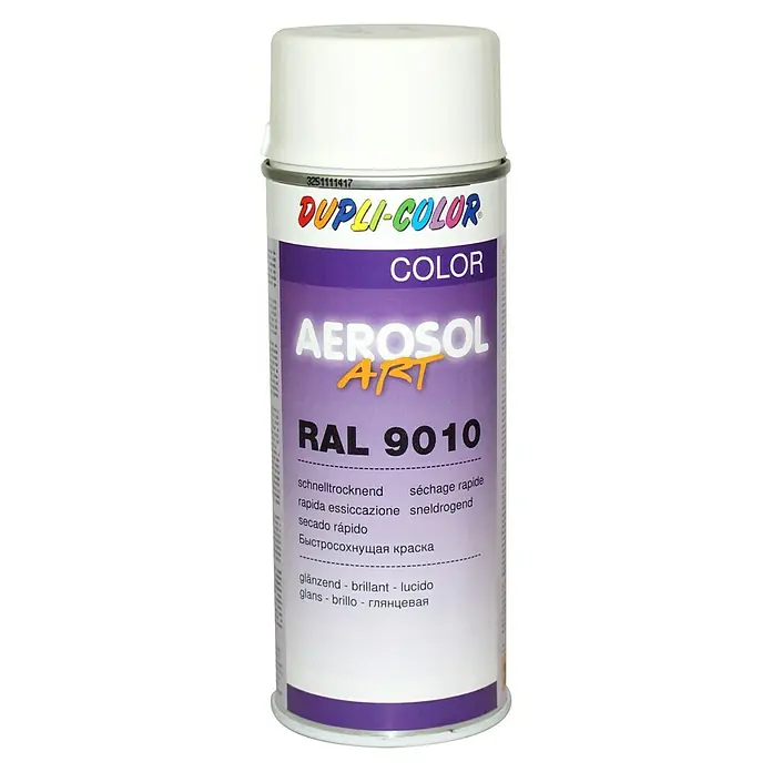 Dupli-Color Aerosol Art Lak za raspršivanje RAL 9010 - Čisto bijele boje, 400 ml, Sjaj - Pogled sprijeda