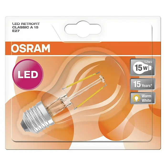 Osram LED žarulja Retrofit Classic A - 1,2 W, E27, A60, Topla bijela, Bez prigušivanja, Prozirno - Pogled odozgo