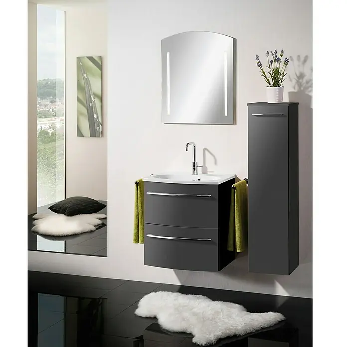 Camargue Swing Waschtischunterschrank - 59,2 x 44,1 x 63 cm, Grafit, Hochglanz - Stimmungsaufnahme