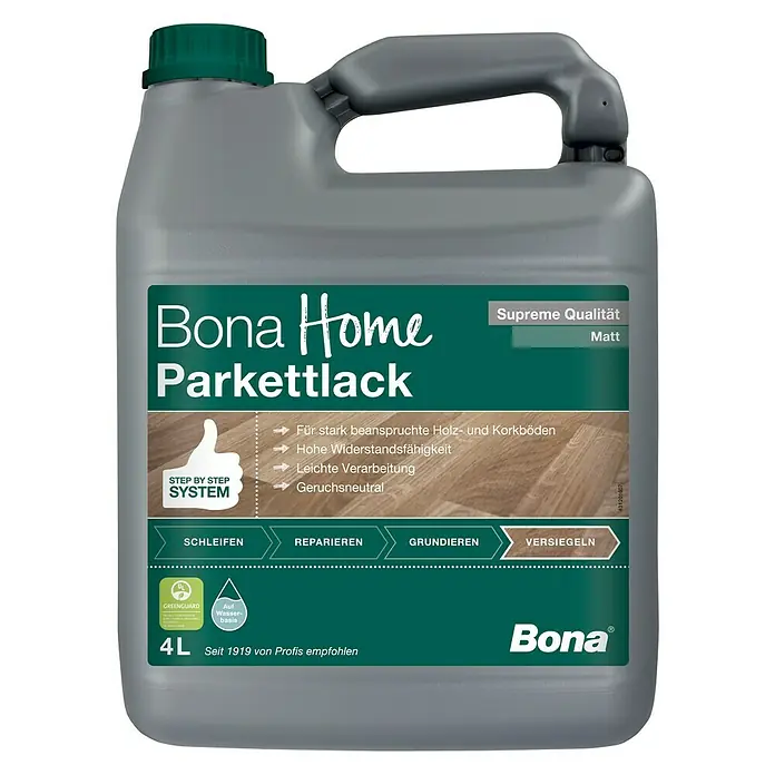 Bona Home Parkettlack Supreme - Farblos, 4 l, Matt - Vorderansicht