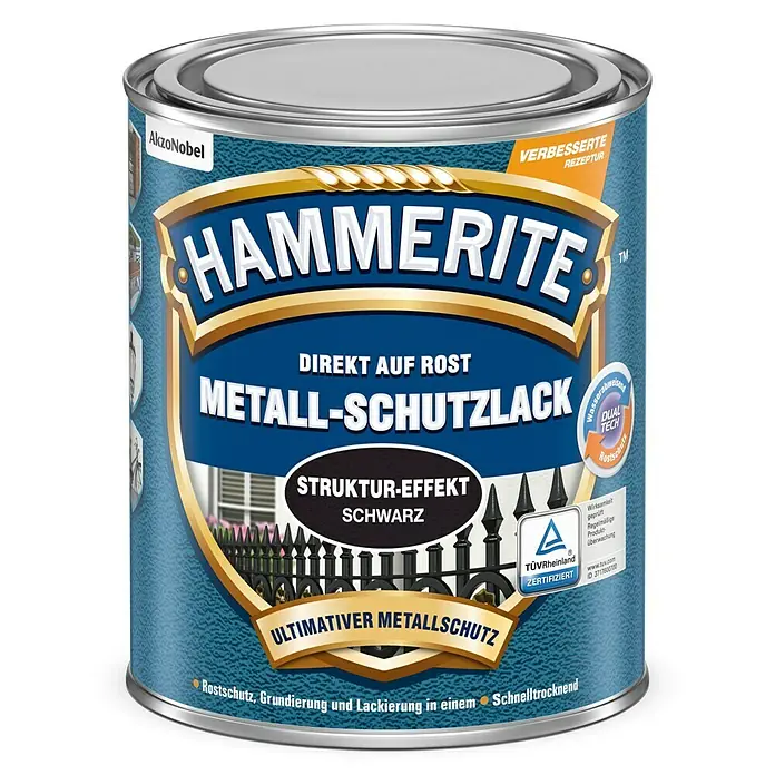 Hammerite Metall-Schutzlack Struktur-Effekt - Schwarz, 250 ml, Matt, Lösemittelhaltig, Kunstharz - Vorderansicht