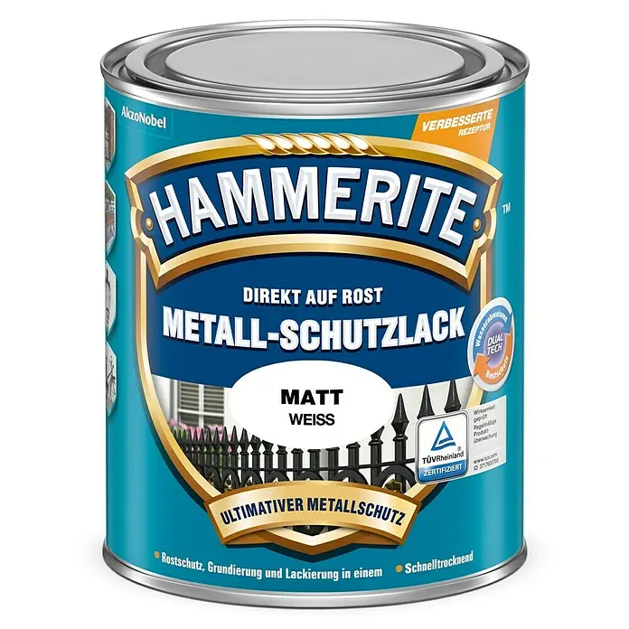 Hammerite Metall-Schutzlack - Weiß, 250 ml, Matt, Lösemittelhaltig - Vorderansicht