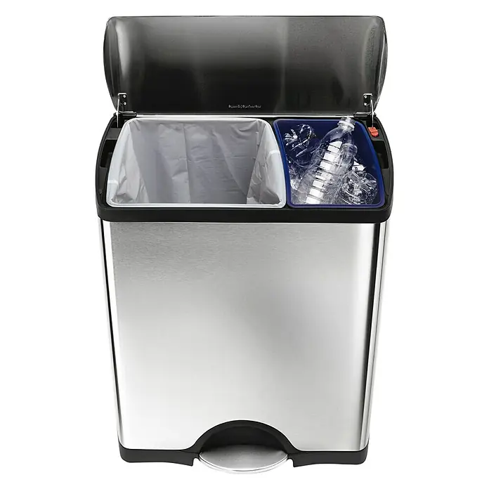 Simplehuman Recycler - 30 l + 16 l, Silber, Rechteckig, Edelstahl - Vorderansicht