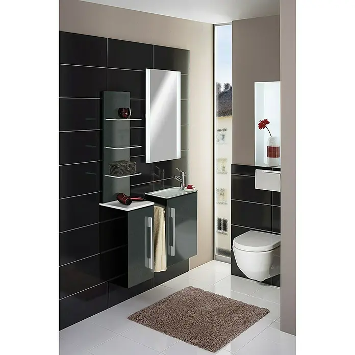 Camargue Stella Mini Waschtischunterschrank - 44 x 24,3 x 60 cm, Mit Beleuchtung, Grafit, Glanz - Stimmungsaufnahme