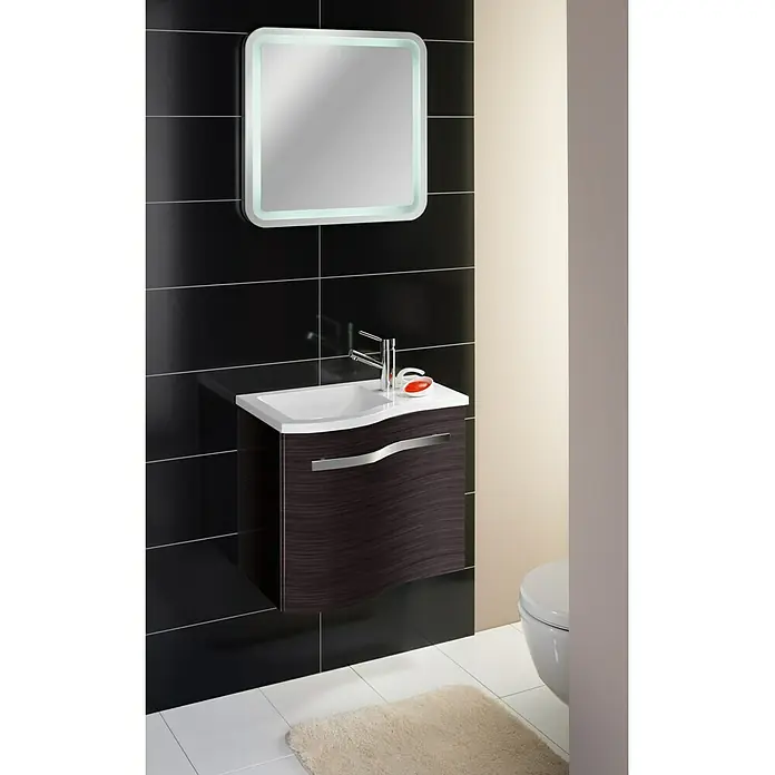 Camargue Wave Mini Waschtischunterschrank - 59 x 39,1 x 49,8 cm, Links, Darkoak, Matt - Stimmungsaufnahme