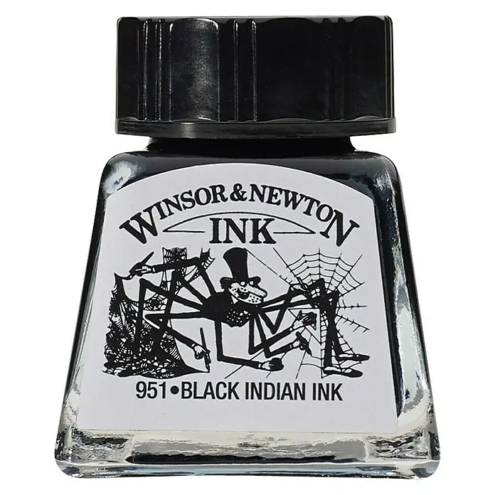 Winsor & Newton Tinta za crtanje - Crno indijski, 14 ml, Boca - Pogled sprijeda