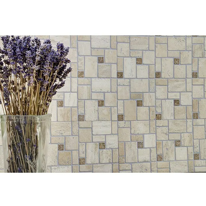Samoljepljiva mozaik pločica Travertin SAM 4CM14 - 30,5 x 30,5 cm, Prirodni kamen, Mješavina bež - Proizvod u upotrebi