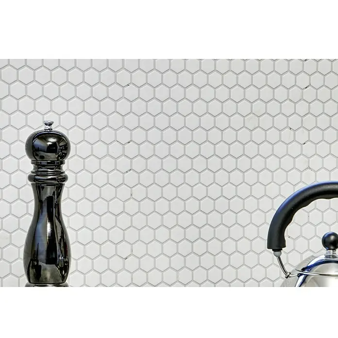 Mosaikfliese Hexagon Uni HX 055 - 26 x 30 cm, Weiß, Matt - Detailaufnahme
