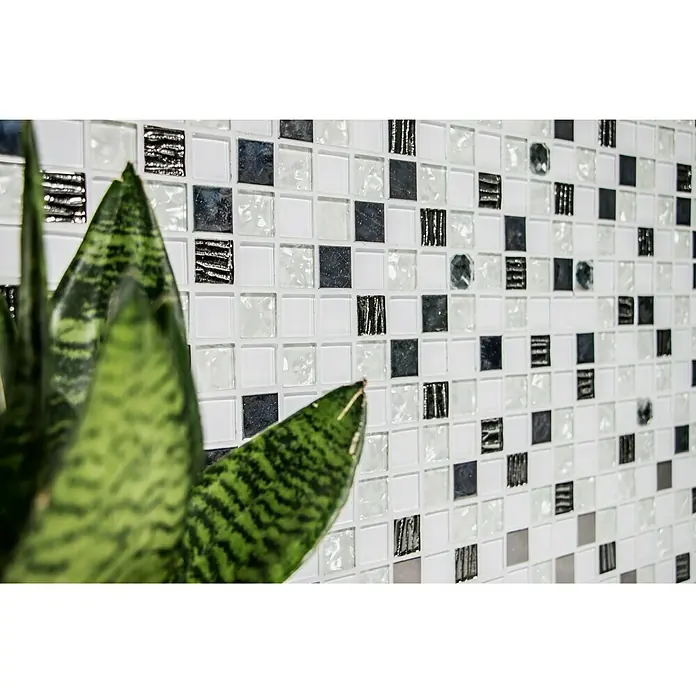 Mosaikfliese Quadrat Crystal Mix XCM M770 - 30 x 30 cm, Weiß, Glänzend - Detailaufnahme