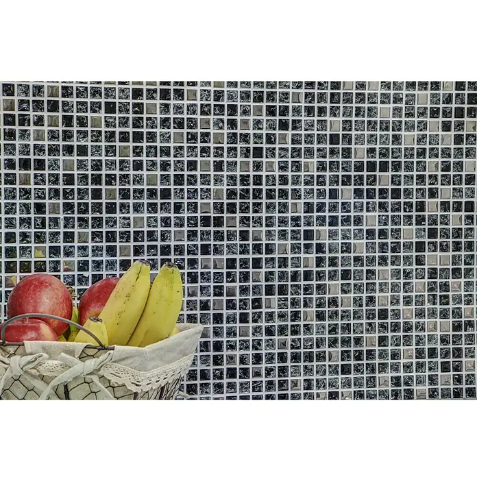 Mosaikfliese Quadrat Crystal Mix XIC 1099 - 30,5 x 30,5 cm, Schwarz/Silber, Glänzend - Detailaufnahme