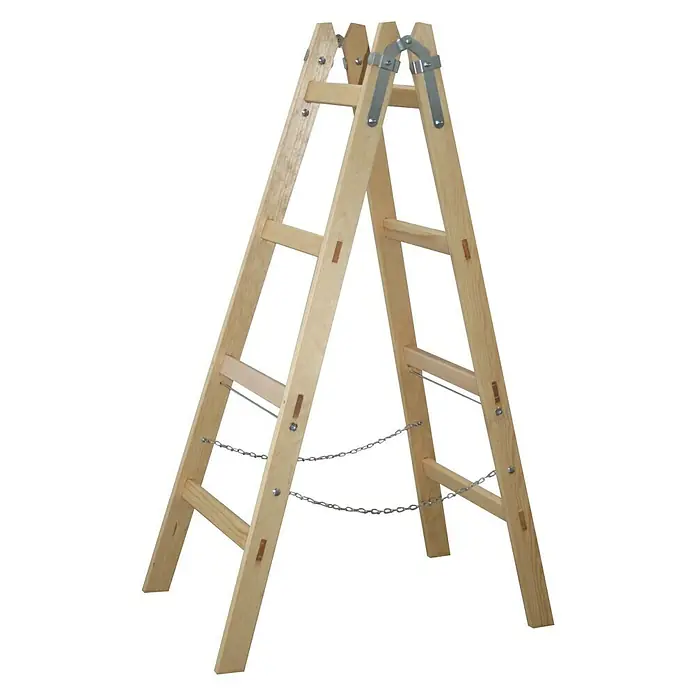 Sprossen-Doppelleiter - Höhe: 140 cm, Anzahl Tritte: 2 x 4 Sprossen, Holz