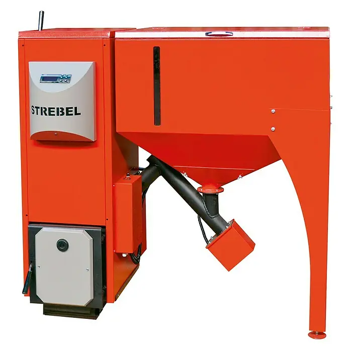 Strebel Pelletskessel Biotec 25 - 8 kW - 25 kW, Fassungsvermögen: 200 l, Pelletsbehälter rechts