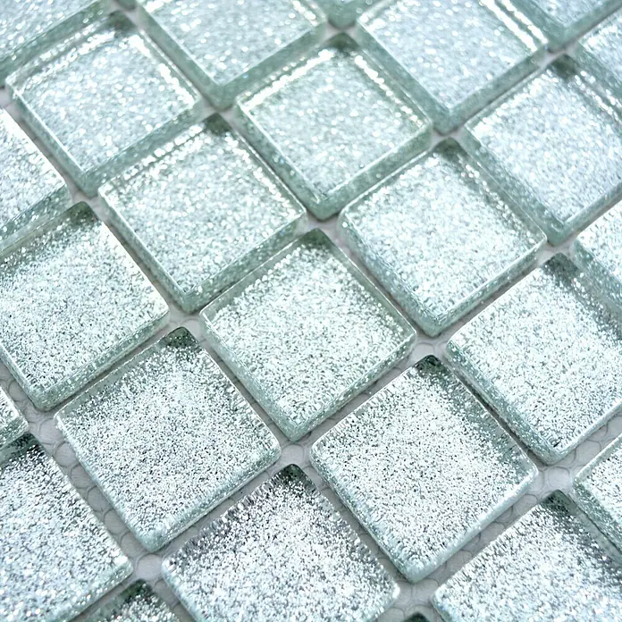 Mosaikfliese Quadrat Crystal Uni XCM 8SB8 - 32,7 x 30,2 cm, Silber, Glänzend