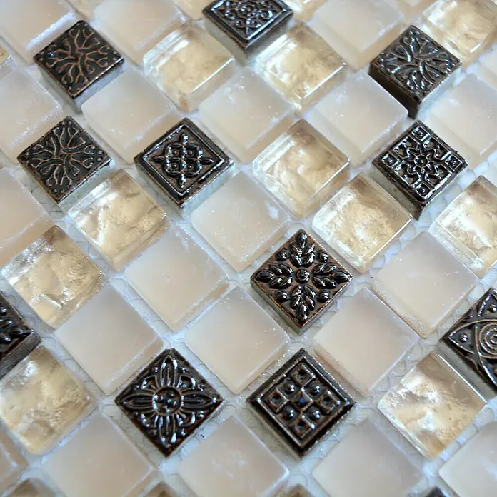 Mosaikfliese Quadrat Crystal Mix XCM M960 - 30,5 x 32,2 cm, Beige, Glänzend