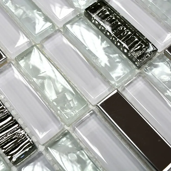 Mosaikfliese Crystal Mix XCM SM28 - 29,8 x 30,4 cm, Weiß, Glänzend