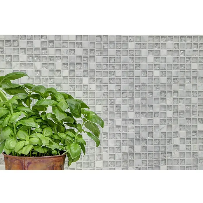 Mosaikfliese Quadrat Crystal Mix XIC 1011 - 30,5 x 30,5 cm, Weiß, Glänzend - Detailaufnahme