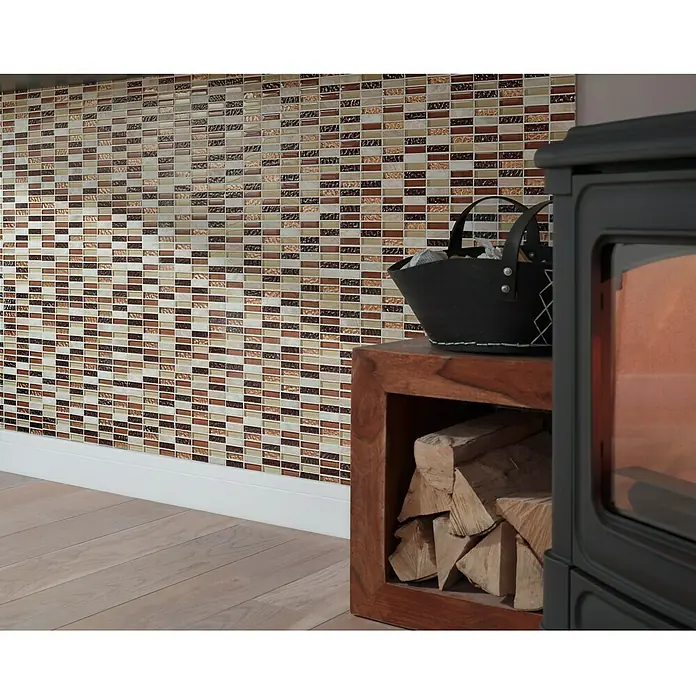 Mosaikfliese Stäbchen Crystal Mix XCM SM83 - 32,2 x 31 cm, Beige/Braun, Glänzend - Stimmungsaufnahme