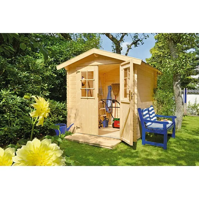 Blockbohlenhaus Mikka - Holz, Grundfläche: 3,6 m², Wandstärke: 19 mm, Satteldach