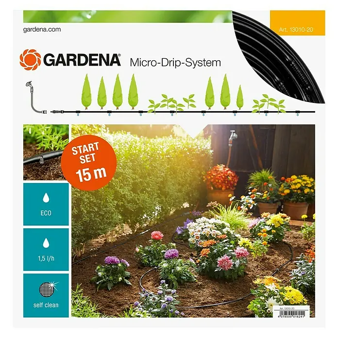 Gardena Micro-Drip Početni komplet za zalijevanje - Prikladno za: Redovi biljaka do 15 m, Područje uporabe: Na otvorenom - Pogled sprijeda