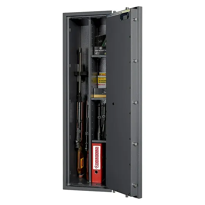 Stabilit Waffenschrank Country 203 E Kombi - Geeignet für: Gemeinsame Aufbewahrung von Waffen und Munition, Einstellhöhe: Max. 1.318 mm, Zahlenschloss elektronisch, Halterungen: 3 - Vorderansicht