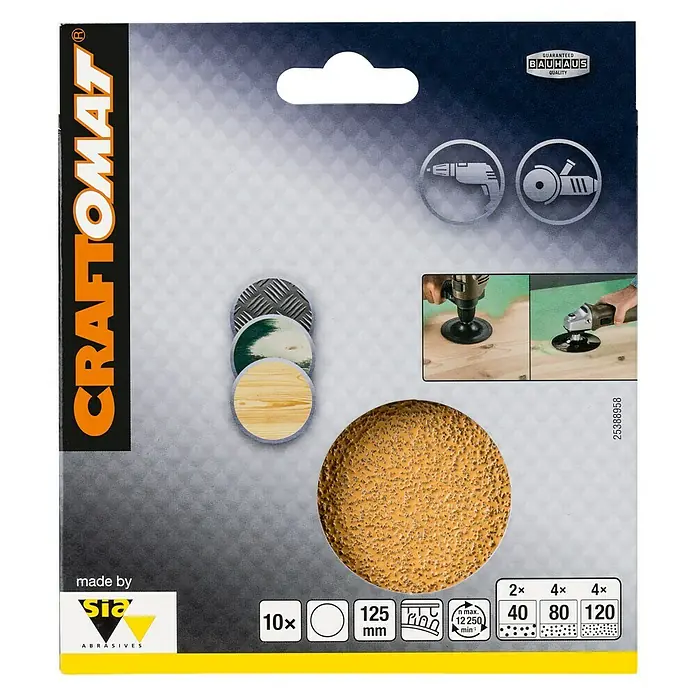 Craftomat Set listova za brušenje - Promjer: 125 mm, 10 Kom. - Pogled sprijeda