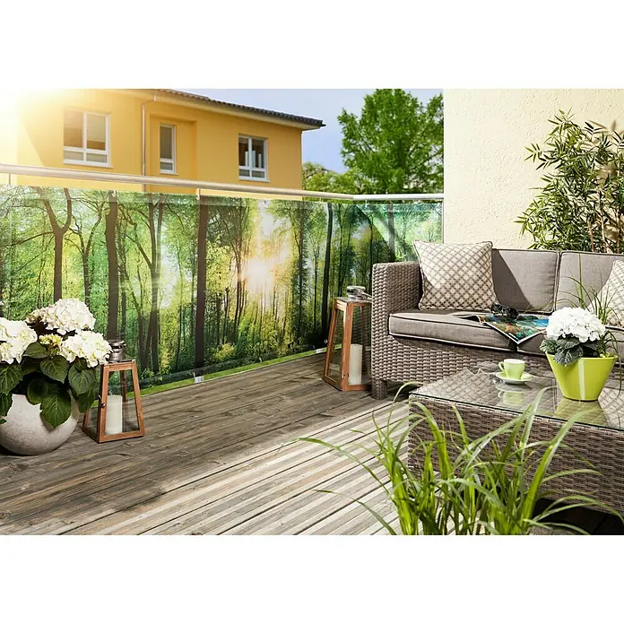 Zaštita od pogleda za balkon - Dekoracija: šuma, 300 x 90 cm - Živopisni prikaz