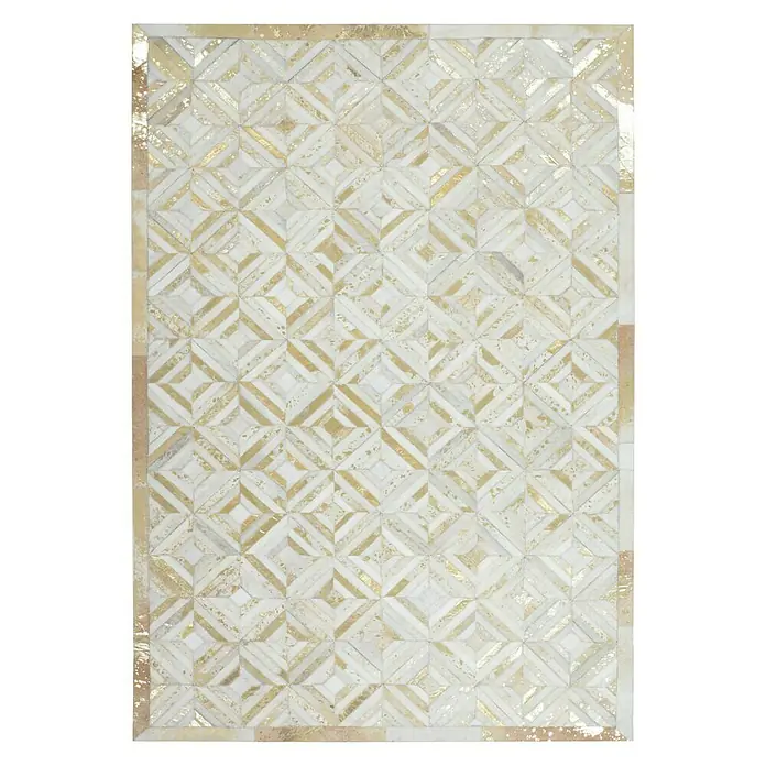 Kayoom Echtlederteppich Dazzle - Elfenbein, Gold, L x B: 150 x 80 cm, 100 % Leder - Vorderansicht