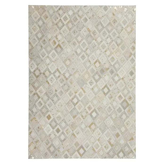Kayoom Echtlederteppich Dazzle 100 - Elfenbein/Gold, L x B: 150 x 80 cm, 100 % Leder - Vorderansicht