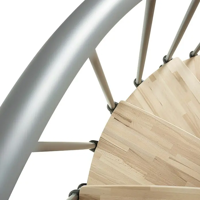 Fontanot Spindeltreppe Nice - Durchmesser: 130 cm, Anthrazit, Farbe Stufen: Buche Natur, Geschosshöhe: 241 cm - 283 cm - Linke Seitenansicht