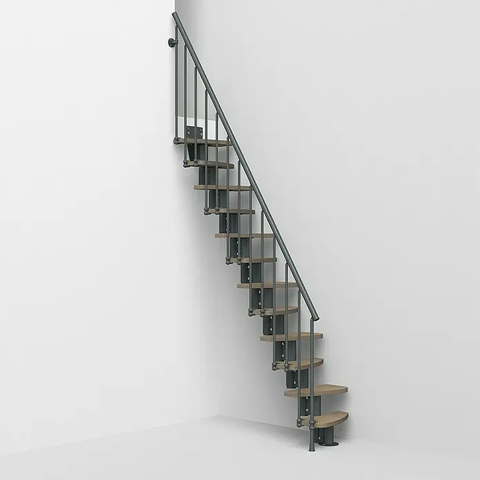 Fontanot Raumspartreppe Zen 2 - Breite: 61 cm, Anthrazit, Anzahl Steigungen: 13 Stk., Farbe Stufen: Birke Ulme Hell, Geschosshöhe: 250 cm - 304 cm - Vorderansicht