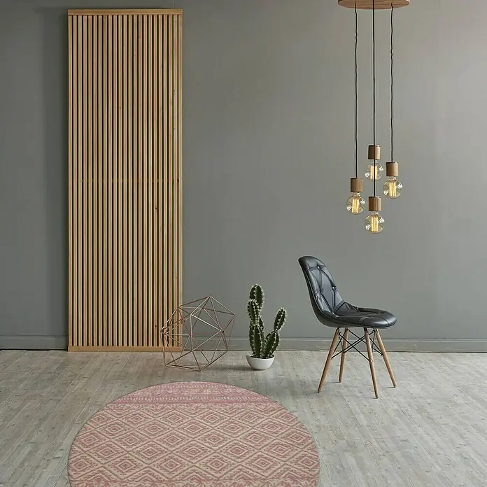 Kayoom Teppich Sunny Rund 100 - Pink, Rosa, Beige, Durchmesser: 160 cm, 100% Polyester - Stimmungsaufnahme