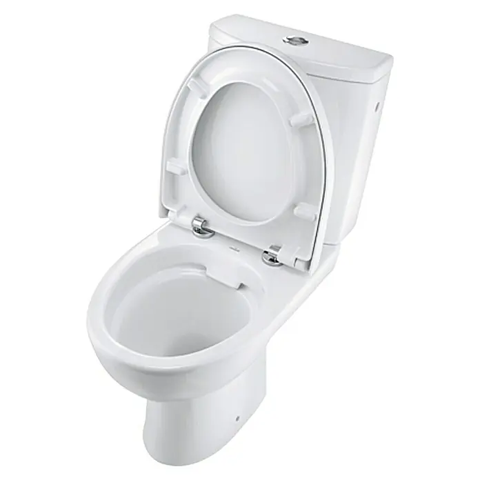 Stand-WC-Kombination Parva - Spülrandlos, Ohne Spezialglasur, Spülform: Tief, WC Abgang: Waagerecht, Weiß