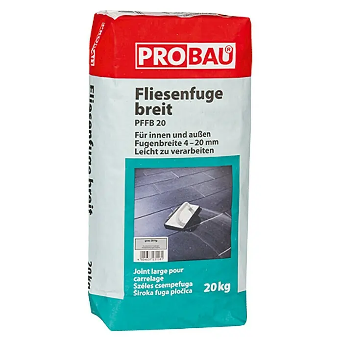 Probau Masa za fugiranje za pločice široka - Sive boje, 20 kg - Pogled sprijeda