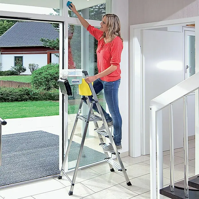 Krause Monto Stufenstehleiter Secury MultiGrip - Arbeitshöhe: 2,85 m, 4 Stufen, Tiefe Stufen: 100 mm, Aluminium
