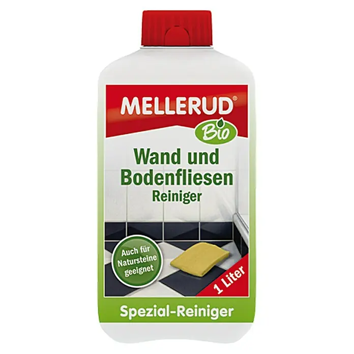 Mellerud Bio Wand- & Bodenfliesenreiniger - 1 l, Rechteckflasche mit kindergesichertem Verschluss - Vorderansicht