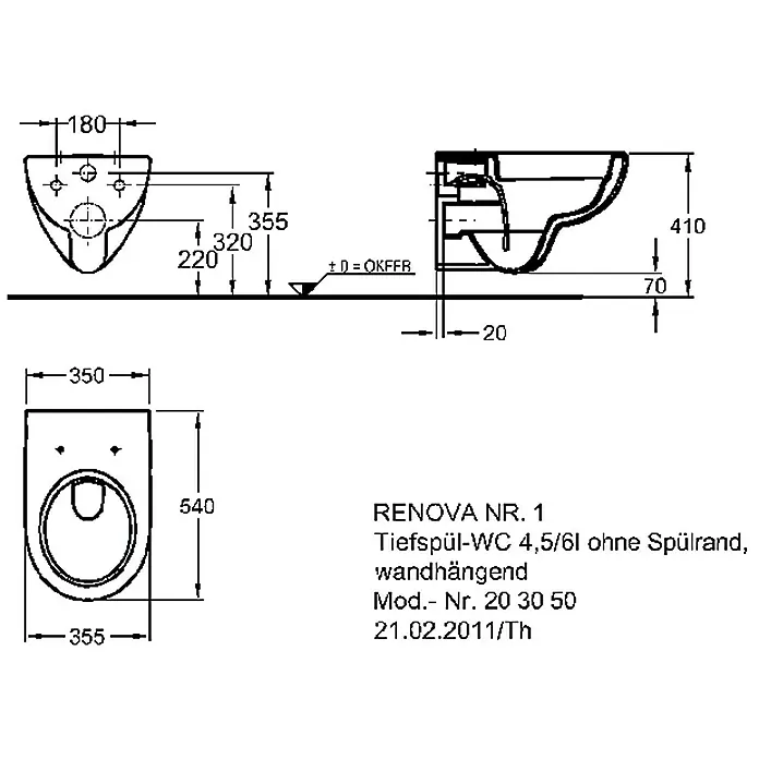 Geberit Renova Nr. 1 Wand-WC-Set - Spülrandlos, Mit antibakterieller Glasur, Spülform: Tief, WC Abgang: Waagerecht, Mit WC-Sitz